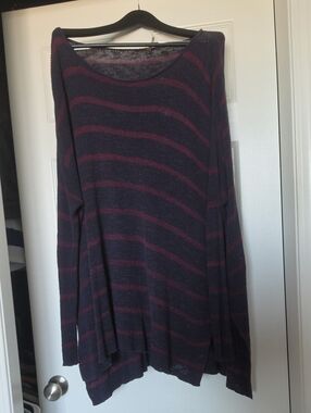 Free People Off-Shoulder Striped Sweater in Purple and Maroon